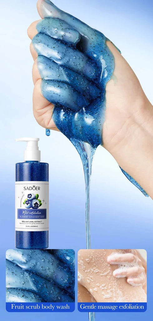 SADOER Blue Berry Scrub Skin Hydrating Body Wash Exfoliating Lightening Whitening Shower Gel 300ml - SD57126