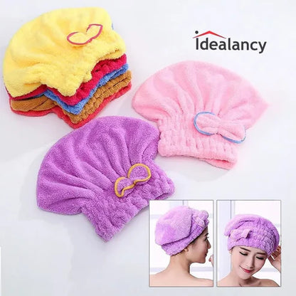 Dry Hair Towel Hair Drying Cap Microfiber Hat Quick Dryer Water Absorbent Shower Turban Fast Magic Hair Wrap with Button