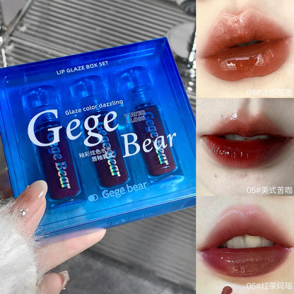 GEGE BEAR Pack Of 3 Water Gloss Lip Glaze Thin Moisturizing Set Box GX1115