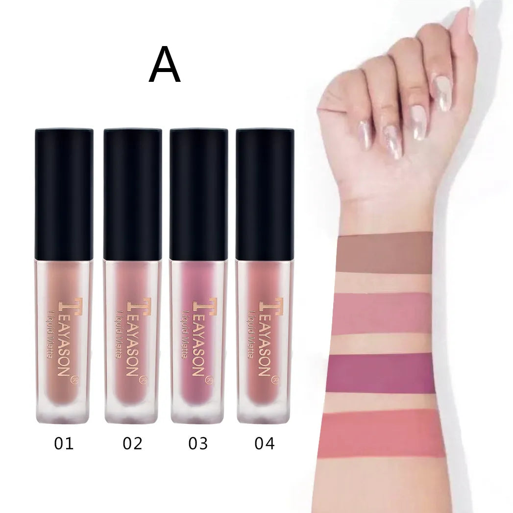 Matte Liquid Lipstick Kit 4 Colors/box Women Makeup Set Matt Lipstick Lips Make Up Cosmetics Tint Lip Gloss Waterproof