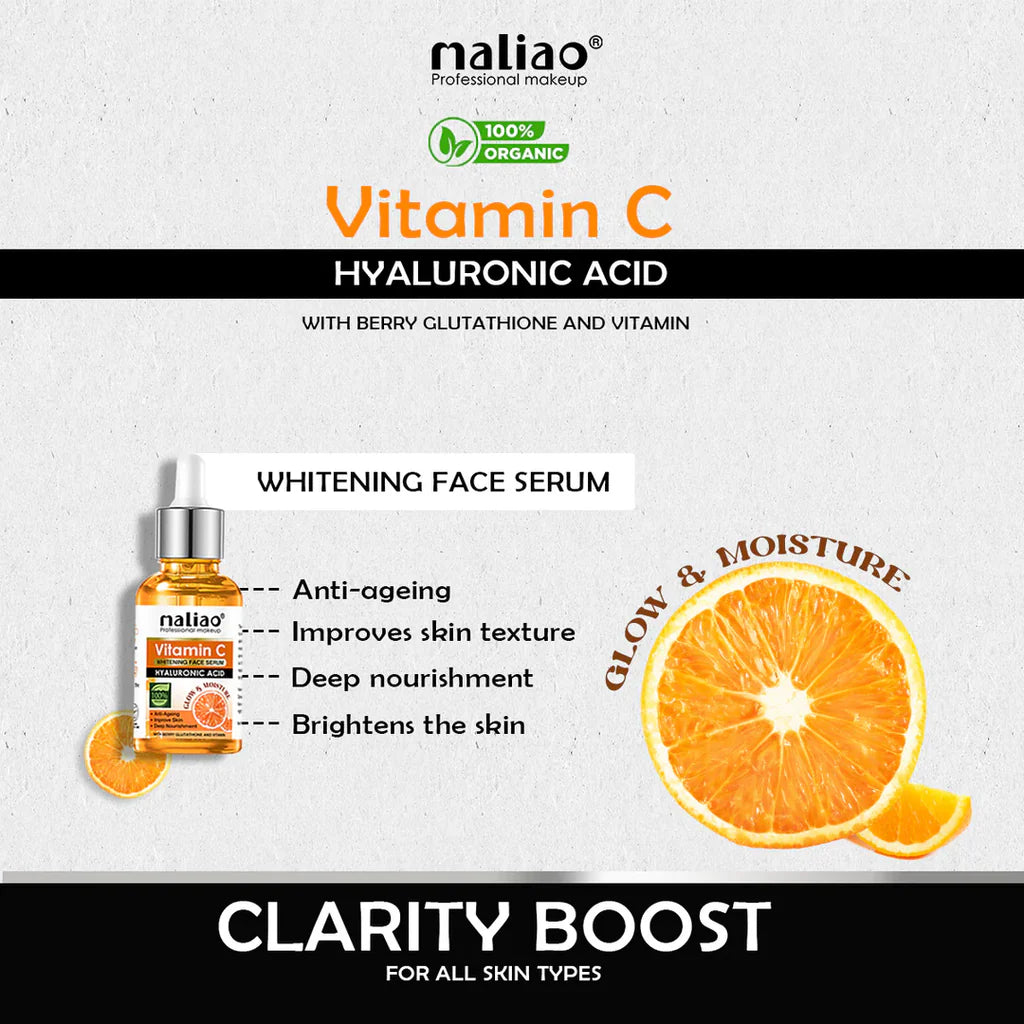 Maliao Vitamin C Whitening Face Serum with Berry Glutathione & Hyaluronic Acid Improve Skin, Anti-Aging, Deep Nourishment