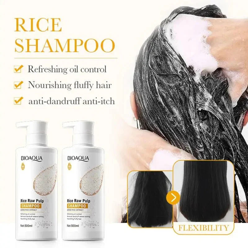 Bioaqua Rice Water Hair Strengthening Anti-Hair Loss Dry Hair Moisturizing Hair Cleansing Shampoo 500ml