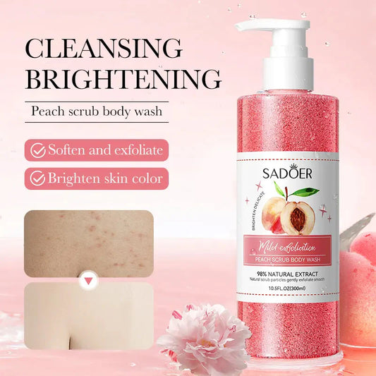 SADOER Honey Peach Fruit Skin Hydrating Body Wash Scrub Exfoliating Lightening Whitening Shower Gel 300ml SD57102