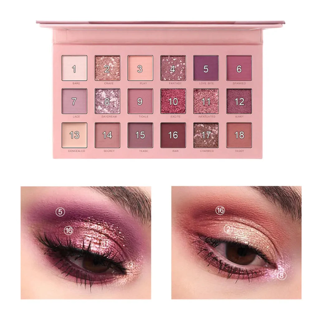 Miss Rose Matte Shimmer Pigmented Waterproof 18 Colors Eye shadow Palette