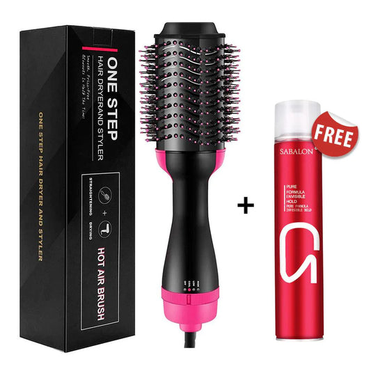 One Step Hot Air Brush (Dryer + Straightener With Gift Hair Hold Spray)