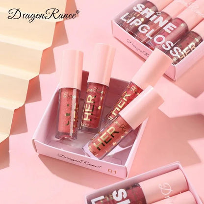 Dragon Ranee 4 Pcs Pink Lip Gloss Crystal Jelly Moisturizing Lip Oil Set