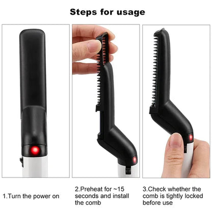 Men Quick Beard Straightener Comb Hair Curling Curler Tool Electric Hair for Men