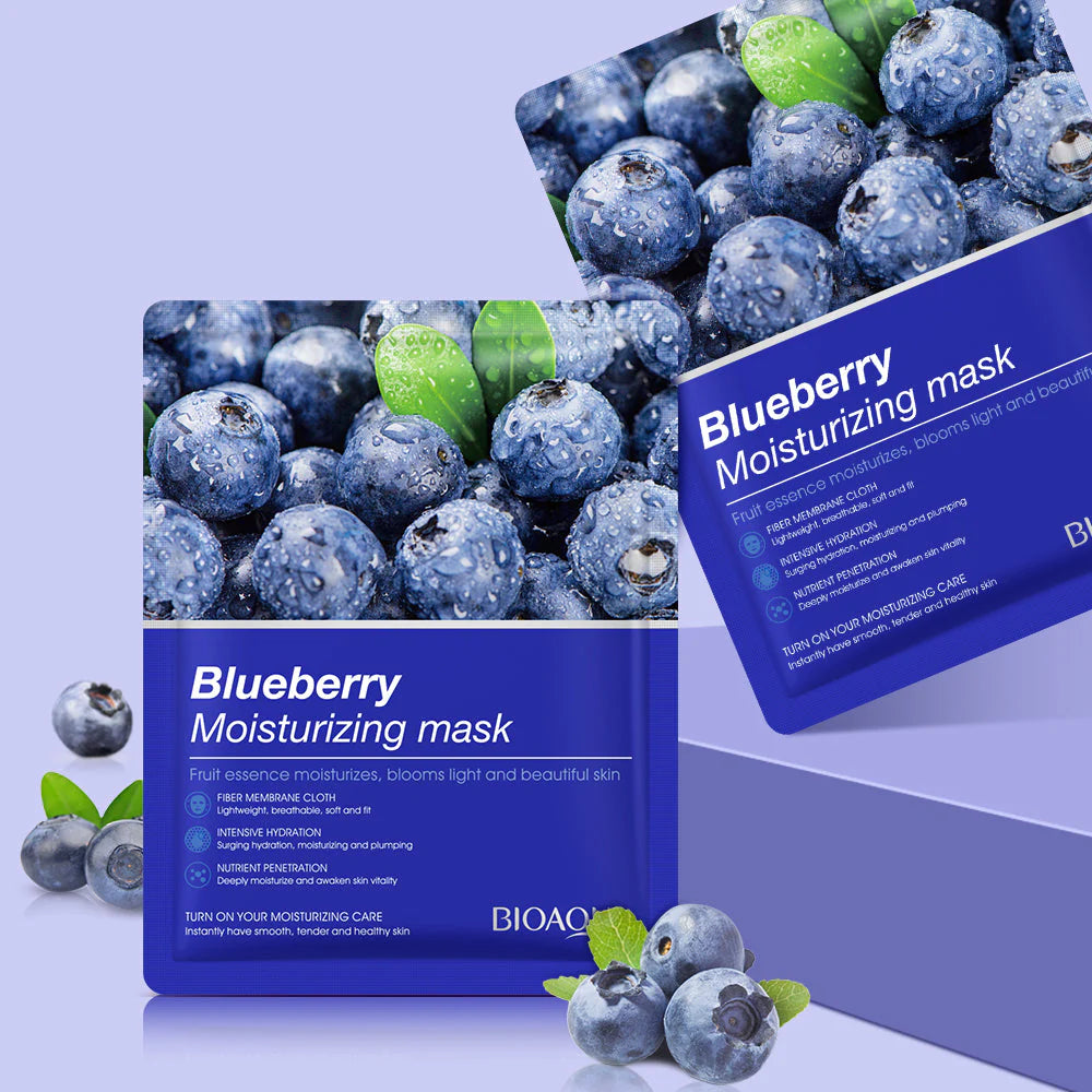 Bioaqua 5Pcs Moisturizing Face Sheet Mask Improving Dryness Blueberry , Strawberry , Orange , Rose , Lavender Sheet Mask