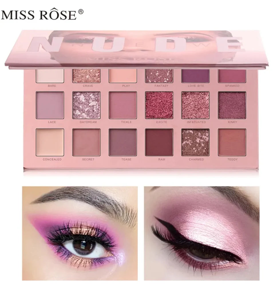 Miss Rose Matte Shimmer Pigmented Waterproof 18 Colors Eye shadow Palette