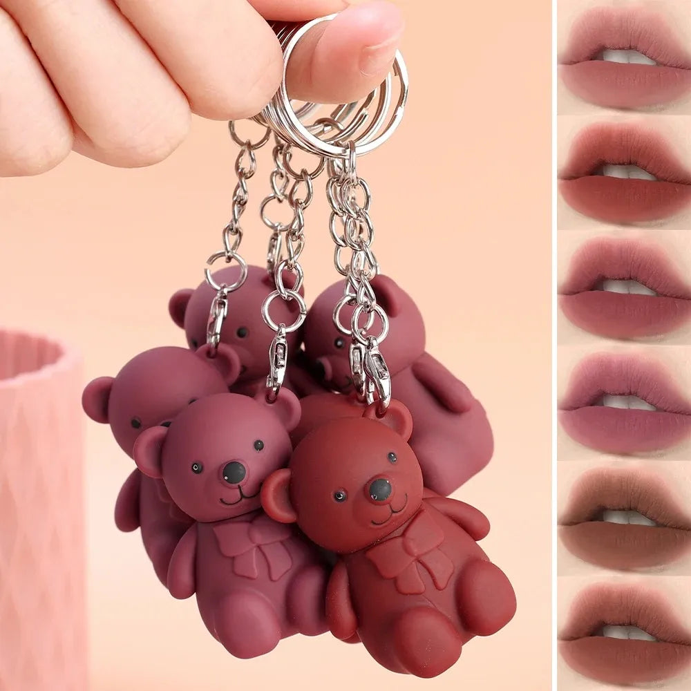 Bear Paradise Velvet Lip Bear Keychain Lip Mud Lipstick Waterof Long Lasting Lip For Women & Girls