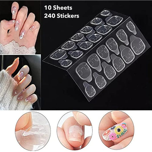 Nails Glue 10 Sheets / 240 Dots Nail Stickers Sheet Tape Double Side Sticker Tape Self Adhesive Clear Sticky Tabs For Fake Artificial False Nails Nail Art Glue Adhesive Tape