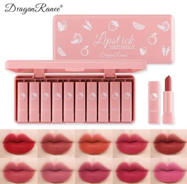 Dragon Ranee Vigor Make Up Matte Lipstick 10Pcs Set