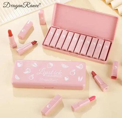 Dragon Ranee Vigor Make Up Matte Lipstick 10Pcs Set