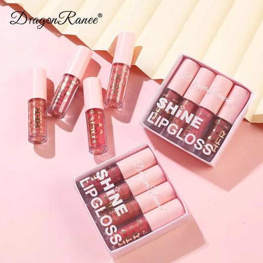 Dragon Ranee 4 Pcs Pink Lip Gloss Crystal Jelly Moisturizing Lip Oil Set