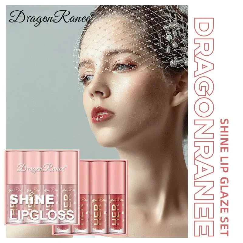 Dragon Ranee 4 Pcs Pink Lip Gloss Crystal Jelly Moisturizing Lip Oil Set