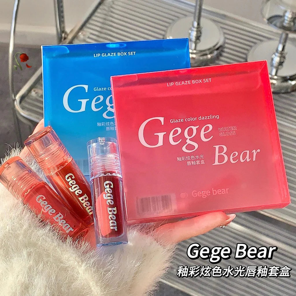 GEGE BEAR Pack Of 3 Water Gloss Lip Glaze Thin Moisturizing Set Box GX1115