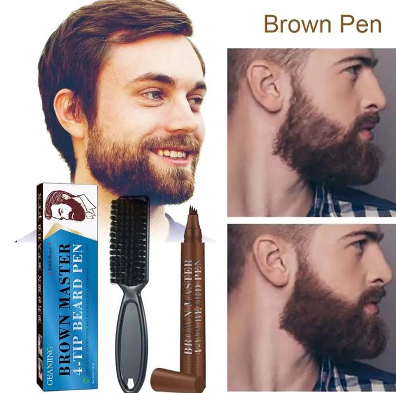 GUANJING Brown Colors Men Waterproof Beard Filler 4 Tip Beard Filler Beard Filler Pen Kit 5ml