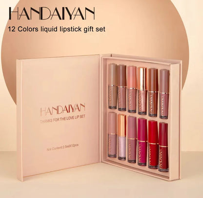 HANDAIYAN 12 Colors Matte Liquid Lipstick Lip Gloss Set 2.5ml*12pcs 0695