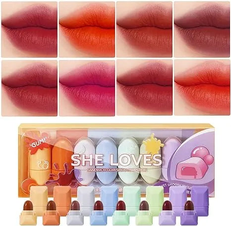 Beauty Glelanzi 8Pc Mini Capsule Lipstick Set Cute Matte Lipstick Velvet Lipsticks Nonstick Cup Easy To Color Long-lasting Waterproof Women Sexy Lips Makeup Gift Set