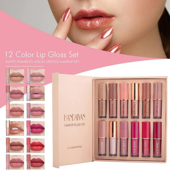 HANDAIYAN 12 Colors Matte Liquid Lipstick Lip Gloss Set 2.5ml*12pcs 0695