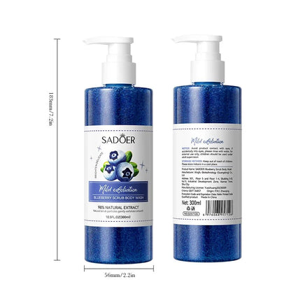 SADOER Blue Berry Scrub Skin Hydrating Body Wash Exfoliating Lightening Whitening Shower Gel 300ml - SD57126
