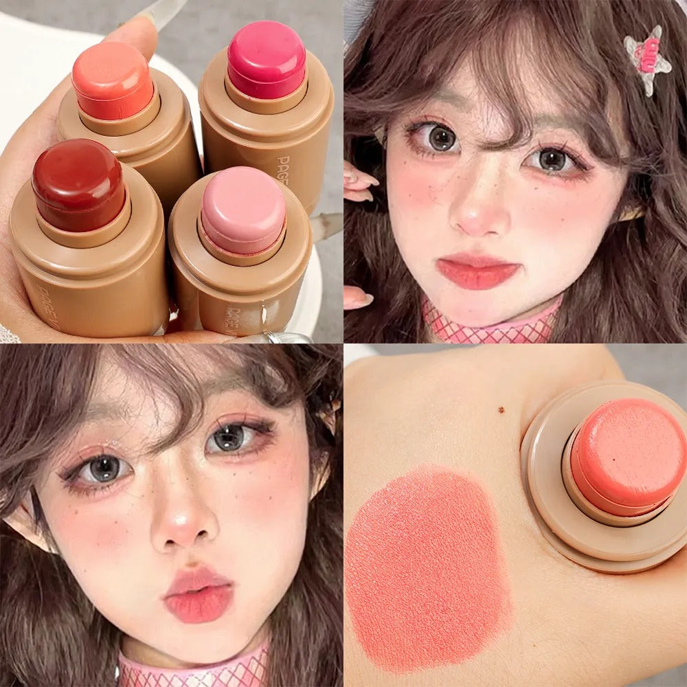 1Pcs Pocket Blush Stick Lip Cheek Hydrating Stick Highlights To Brighten Long Lasting Waterproof Natural Solid Blush