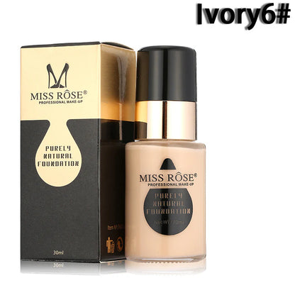 MISS ROSE Waterproof Moisturizing Oil Free Full Coverage Deep Whitener Liquid Foundation 30ml